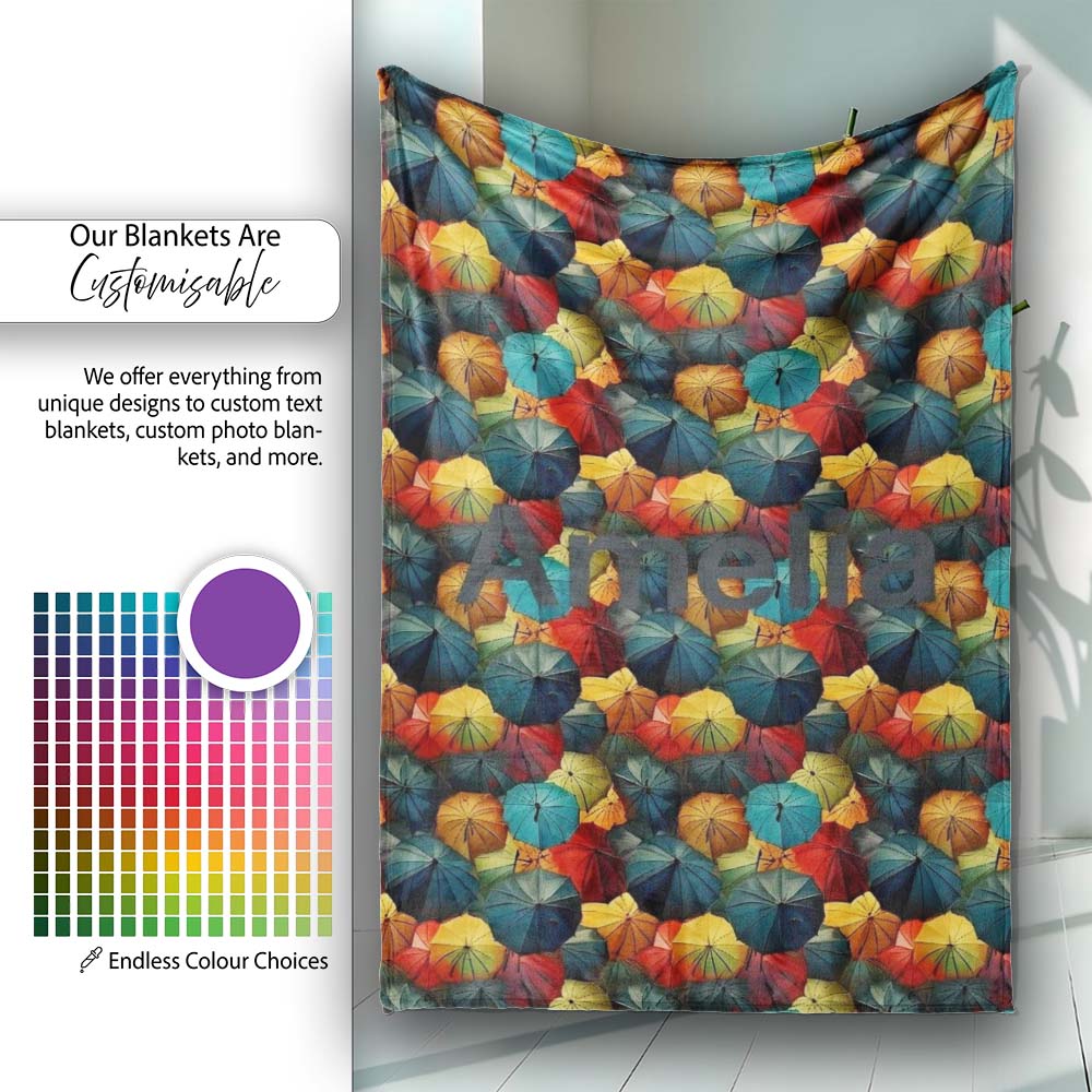 Vibrant Multicolor Umbrella Cluster with Deep Tones Seamless Personalised Custom Name Super Soft Fleece Blanket Bed Sofa Throw