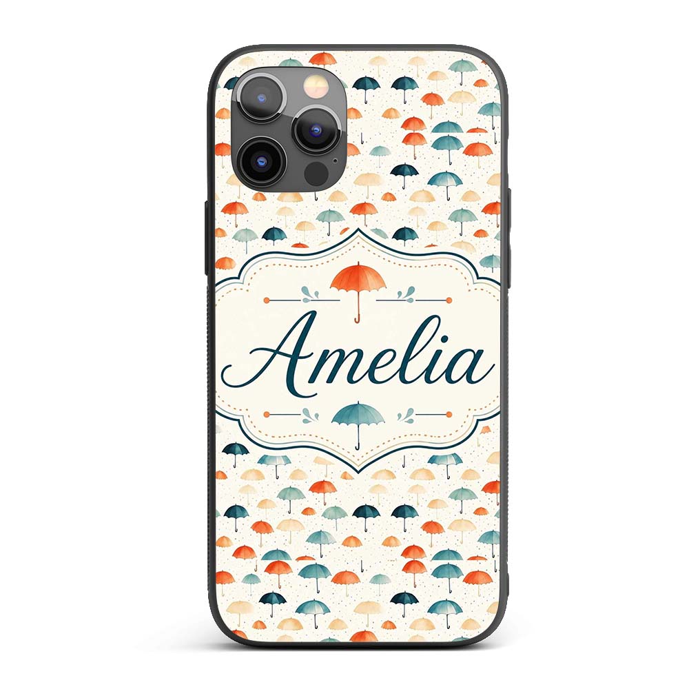 Minimal Umbrella Pattern in Soft Neutral and Teal Custom Name Protective Phone Case Mobile Cover Durable Everyday Smartphone Shock Resistant