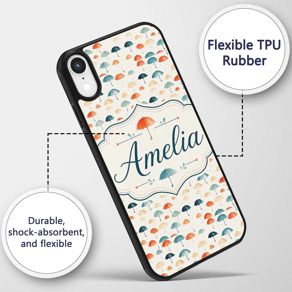 Minimal Umbrella Pattern in Soft Neutral and Teal Custom Name Protective Phone Case Mobile Cover Durable Everyday Smartphone Shock Resistant