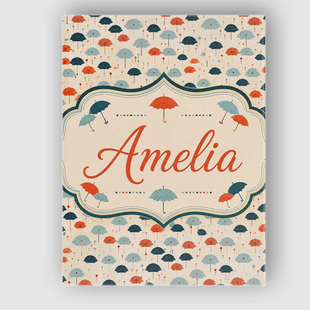 Personalised Name Small Umbrellas in Teal Custom Unique Gift Idea Elegant Feature Canvas Wall Art Print Decor Picture Ready to Hang