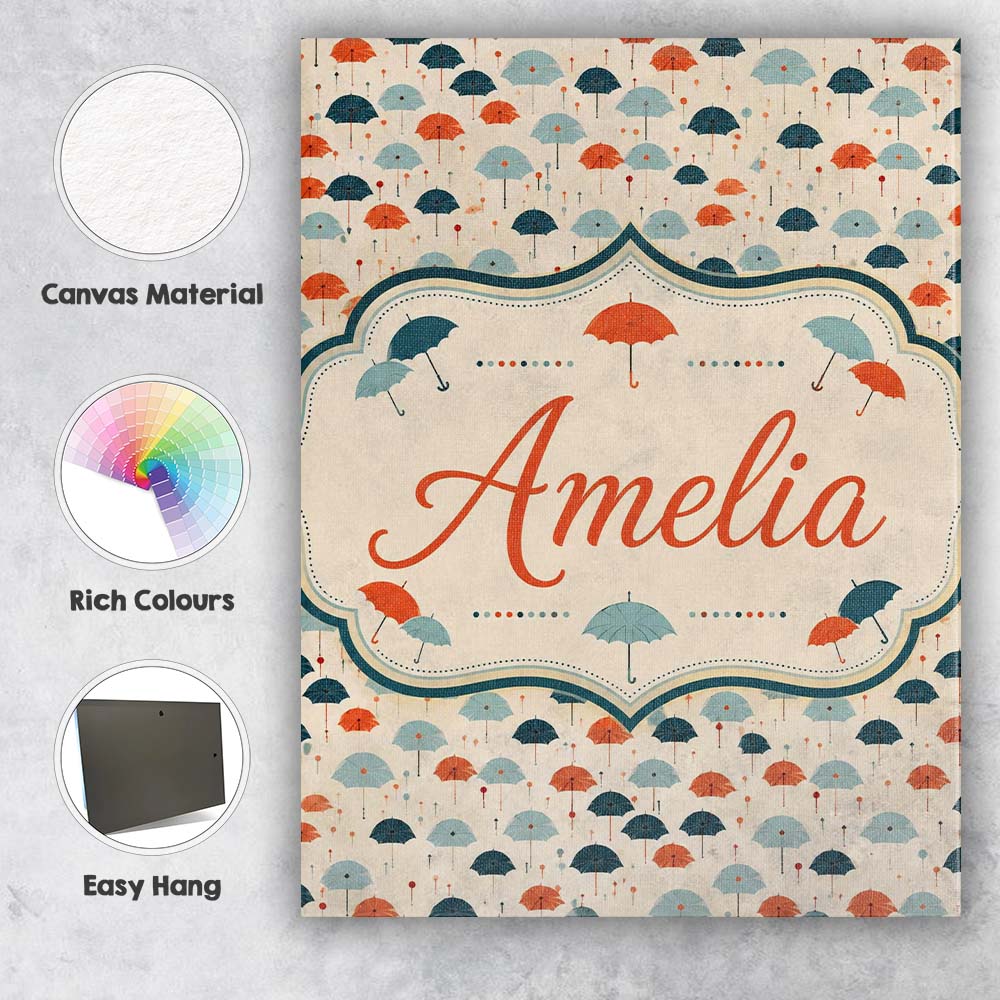 Personalised Name Small Umbrellas in Teal Custom Unique Gift Idea Elegant Feature Canvas Wall Art Print Decor Picture Ready to Hang