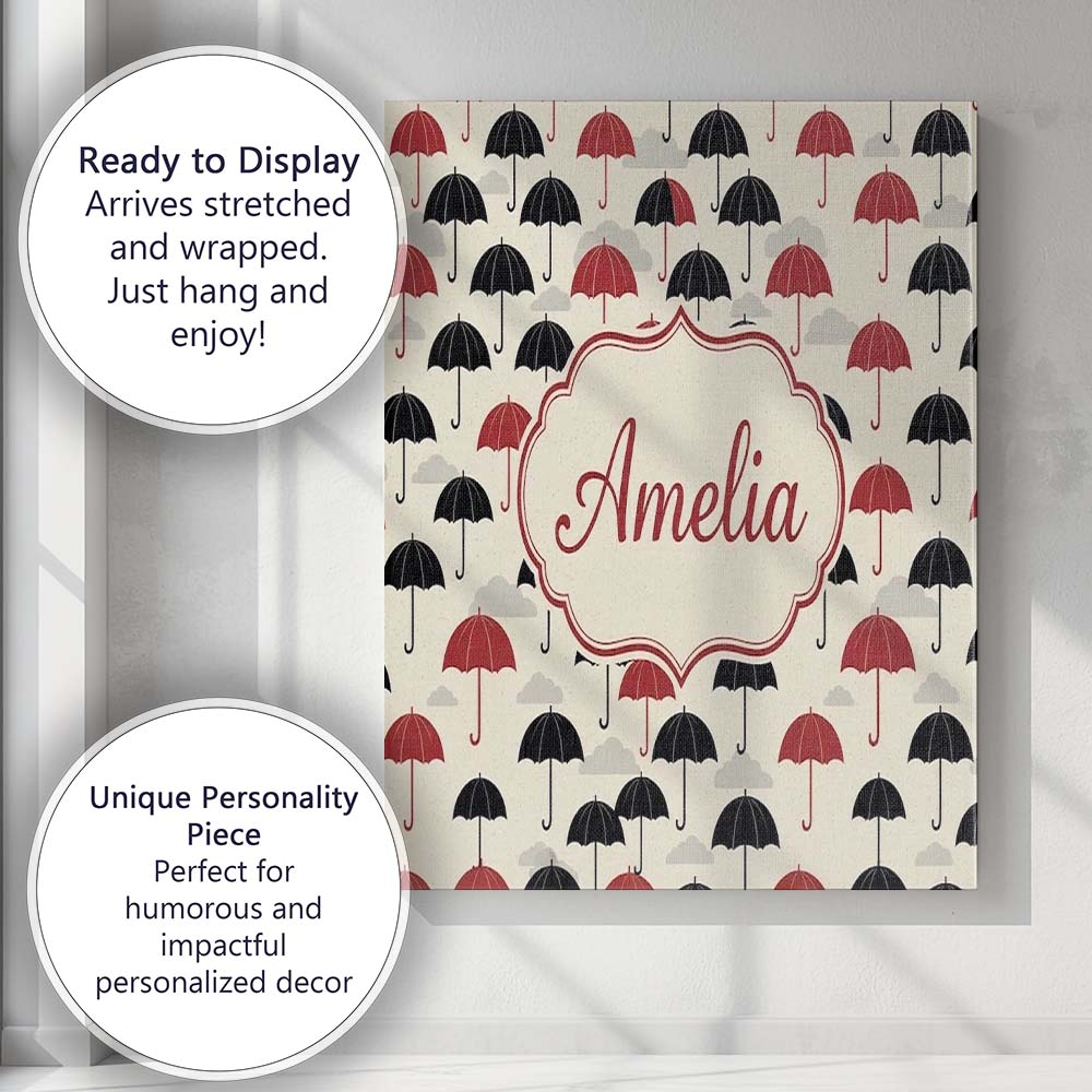 Personalised Name Bold Black and Red Custom Premium Decorative Design Modern Room Accent Canvas Wall Art Print Decor Picture Ready to Hang