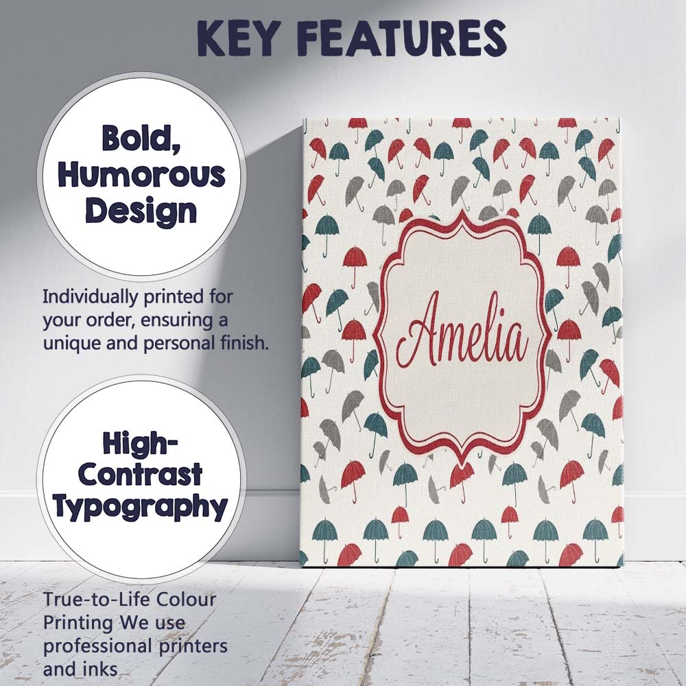 Personalised Name Soft Neutral Umbrellas Custom Unique Gift Idea Elegant Feature Canvas Wall Art Print Decor Picture Ready to Hang