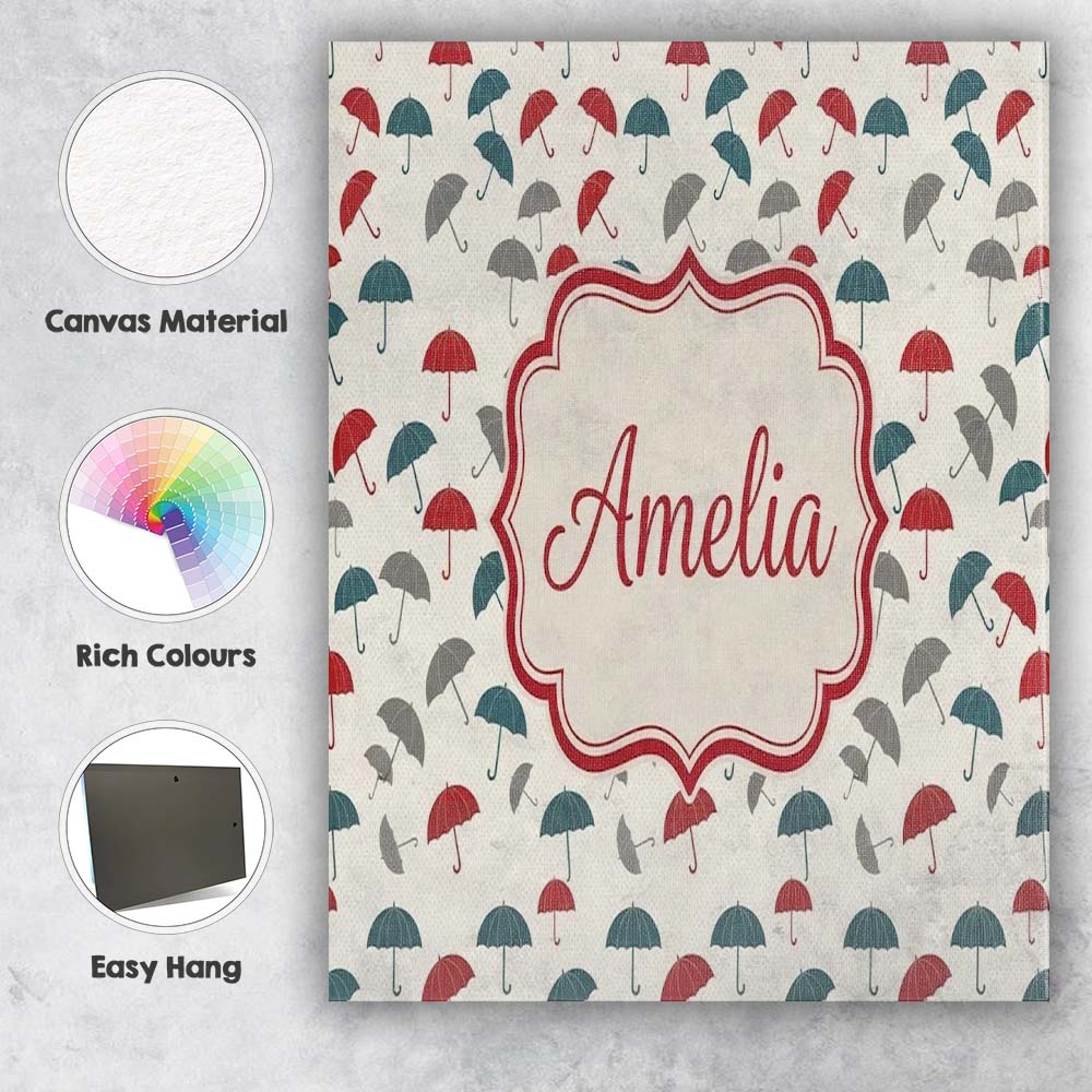 Personalised Name Soft Neutral Umbrellas Custom Unique Gift Idea Elegant Feature Canvas Wall Art Print Decor Picture Ready to Hang