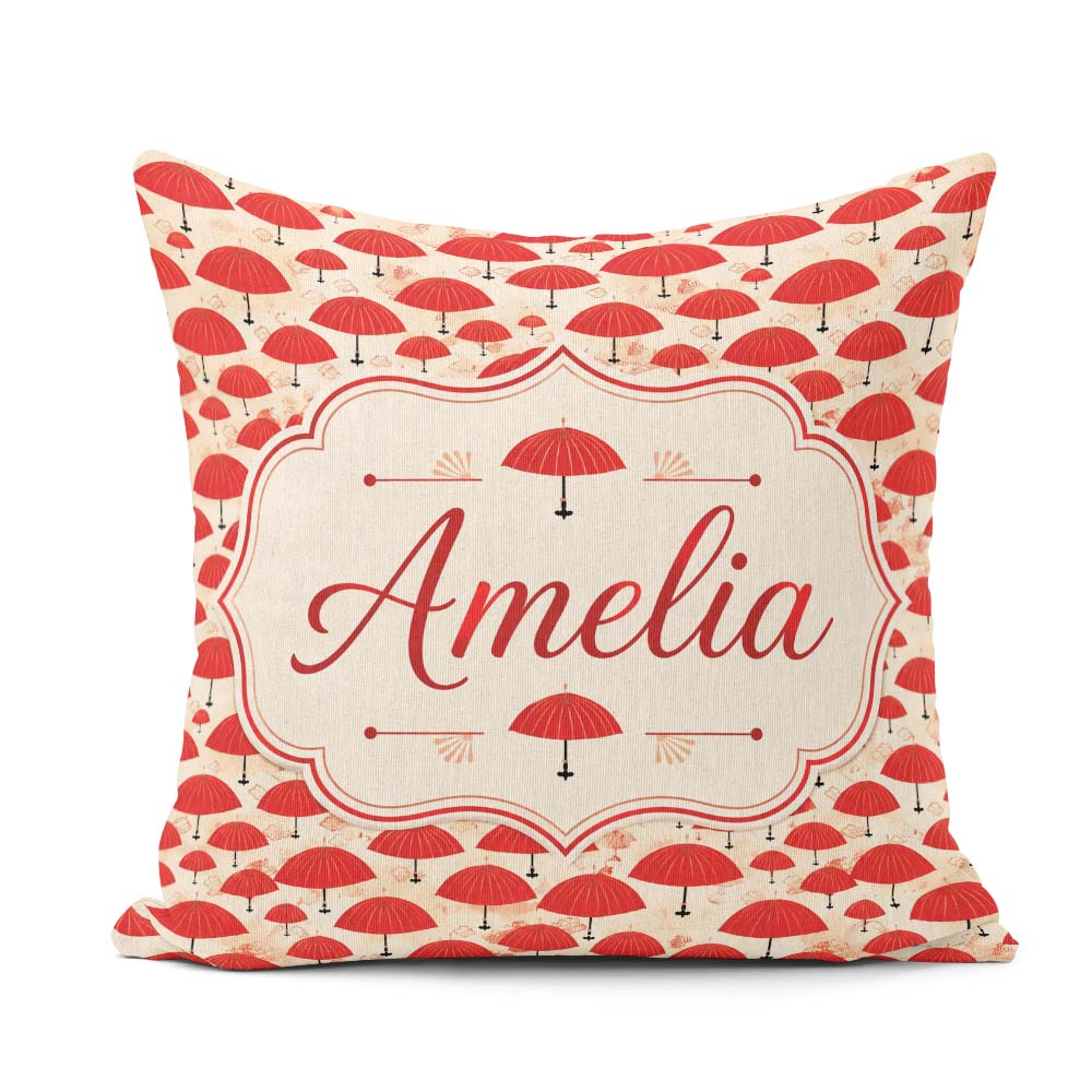 Custom Name Traditional Red Asian Parasols with Motifs Seamless Square Filled Cushion Throw Pillow Sofa Bed Home Decor Zip Washable UK Made