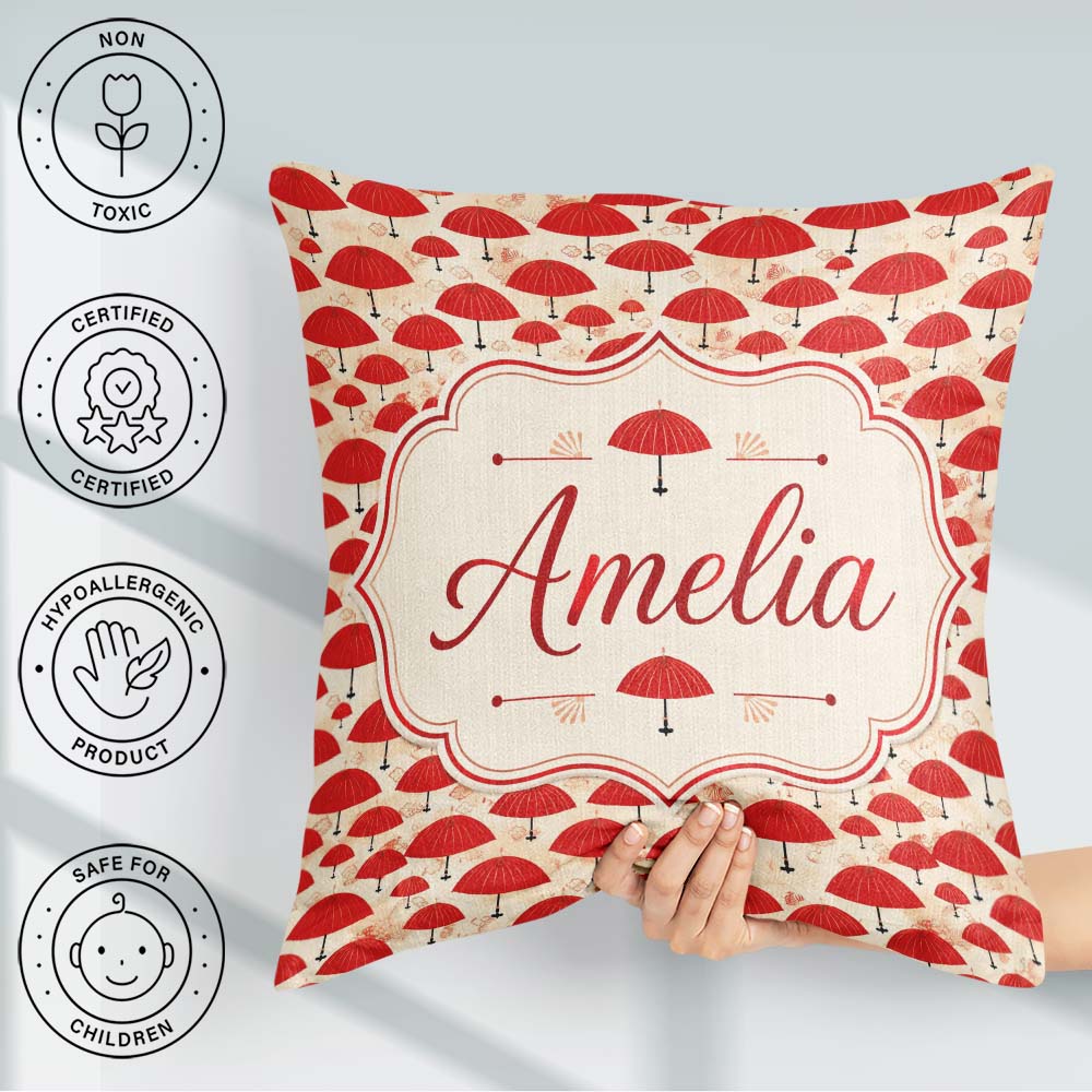 Custom Name Traditional Red Asian Parasols with Motifs Seamless Square Filled Cushion Throw Pillow Sofa Bed Home Decor Zip Washable UK Made