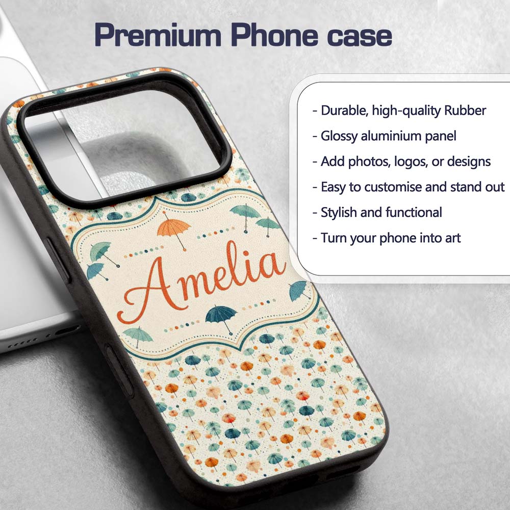 Watercolor Style Umbrellas with Printed Design Custom Name Protective Phone Case Mobile Cover Durable Everyday Smartphone Shock Resistant