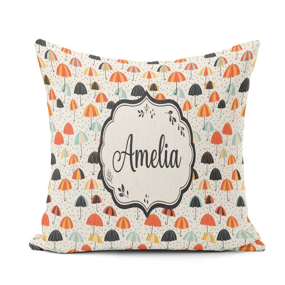 Custom Name Umbrellas with Raindrops and Dots Seamless Name Cute Square Filled Cushion Throw Pillow Sofa Bed Home Decor Zip Washable UK Made