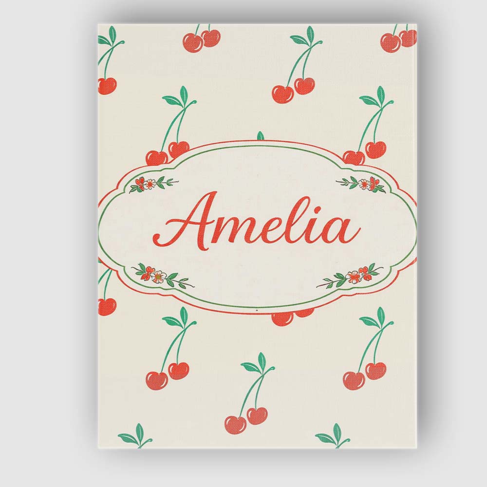 Personalised Name Cute Cherry Fruit Minimal Seamless Pattern Stylish Custom Home Canvas Wall Art Print Decor Picture Ready to Hang
