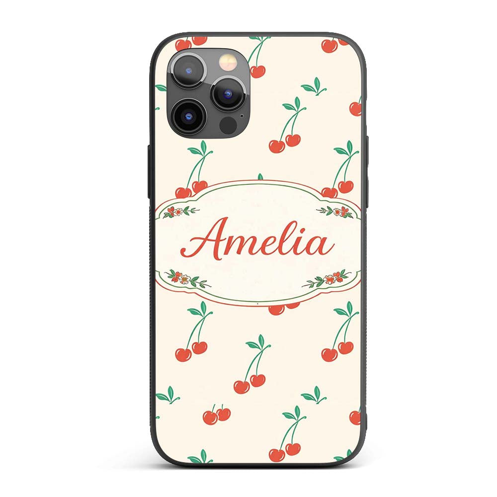 Cute Cherry Fruit Minimal Seamless Printed Design Custom Name Protective Phone Case Mobile Cover Durable Everyday Smartphone Shock Resistant