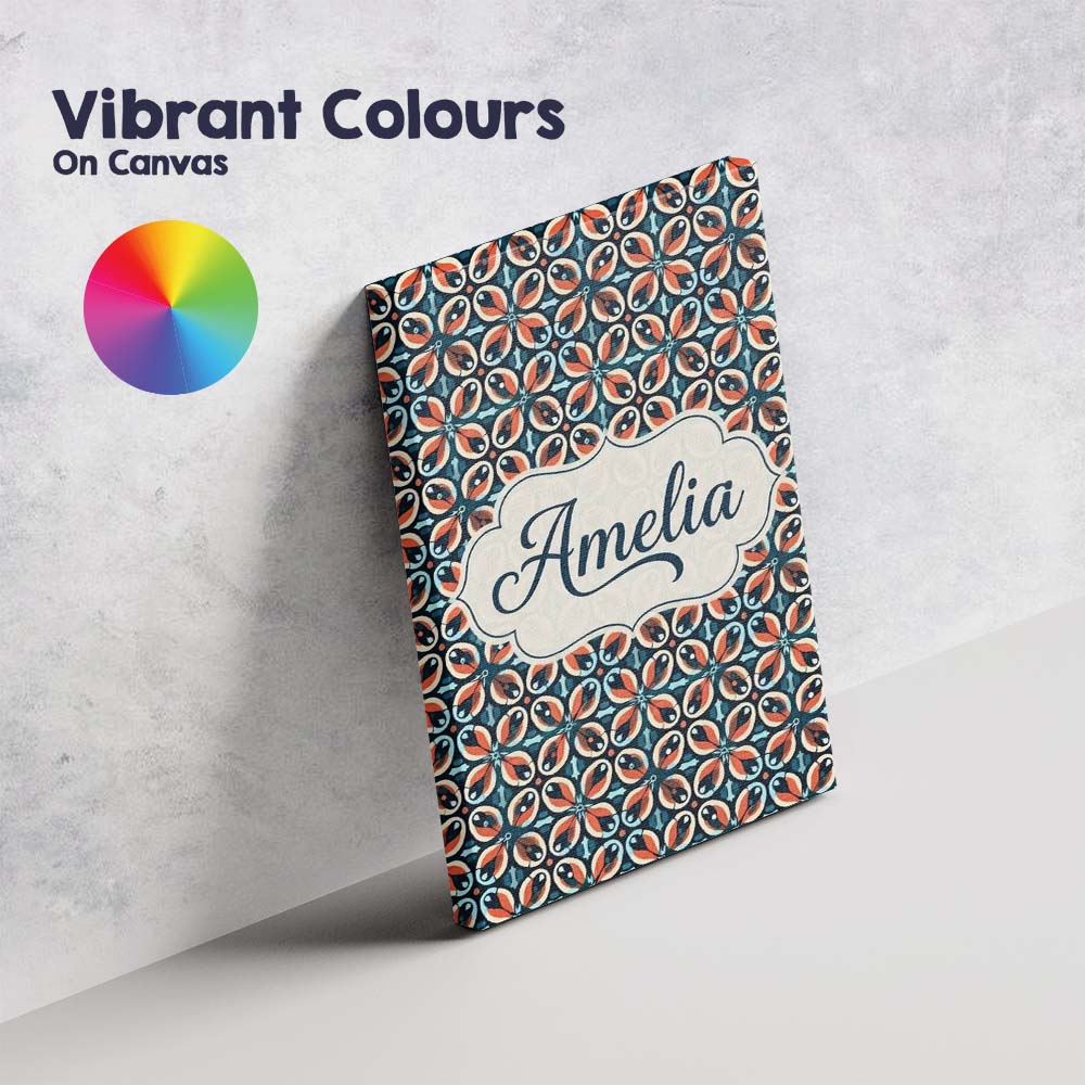 Personalised Name Geometric Floral Tile in Custom Unique Gift Idea Elegant Feature Canvas Wall Art Print Decor Picture Ready to Hang
