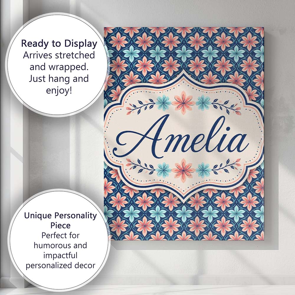 Personalised Name Stylish Peach and Teal Custom Unique Gift Idea Elegant Feature Canvas Wall Art Print Decor Picture Ready to Hang