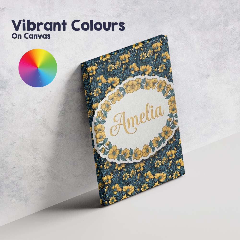 Personalised Name Golden Yellow Flowers on Custom Unique Gift Idea Elegant Feature Canvas Wall Art Print Decor Picture Ready to Hang