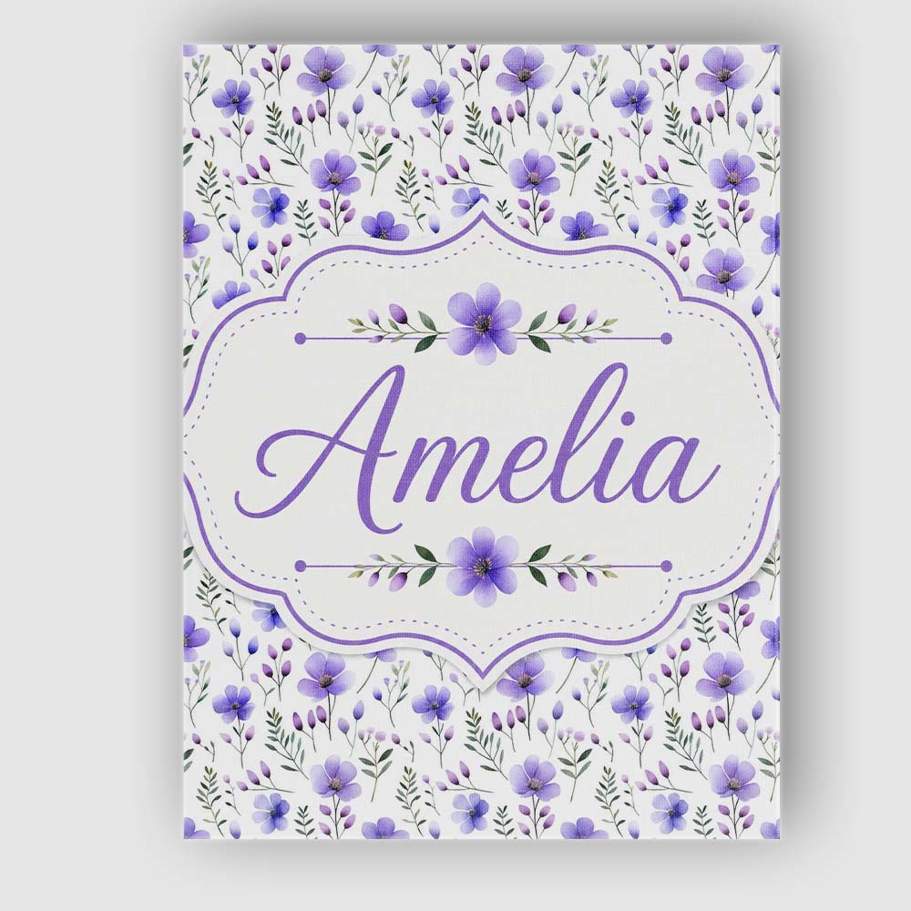 Personalised Name Purple Wildflowers and Custom Unique Gift Idea Elegant Feature Canvas Wall Art Print Decor Picture Ready to Hang