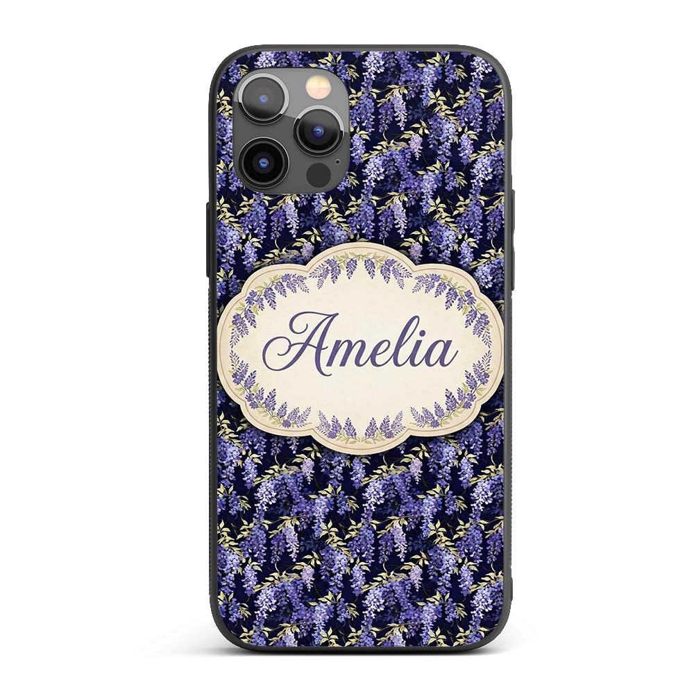 Rich Purple Wisteria on Dark Background Floral Custom Name Protective Phone Case Mobile Cover Durable Everyday Smartphone Shock Resistant
