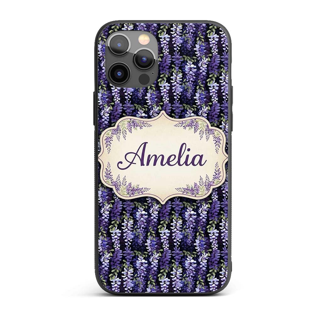 Dark Purple Wisteria Hanging Blossoms on Night Custom Name Protective Phone Case Mobile Cover Durable Everyday Smartphone Shock Resistant