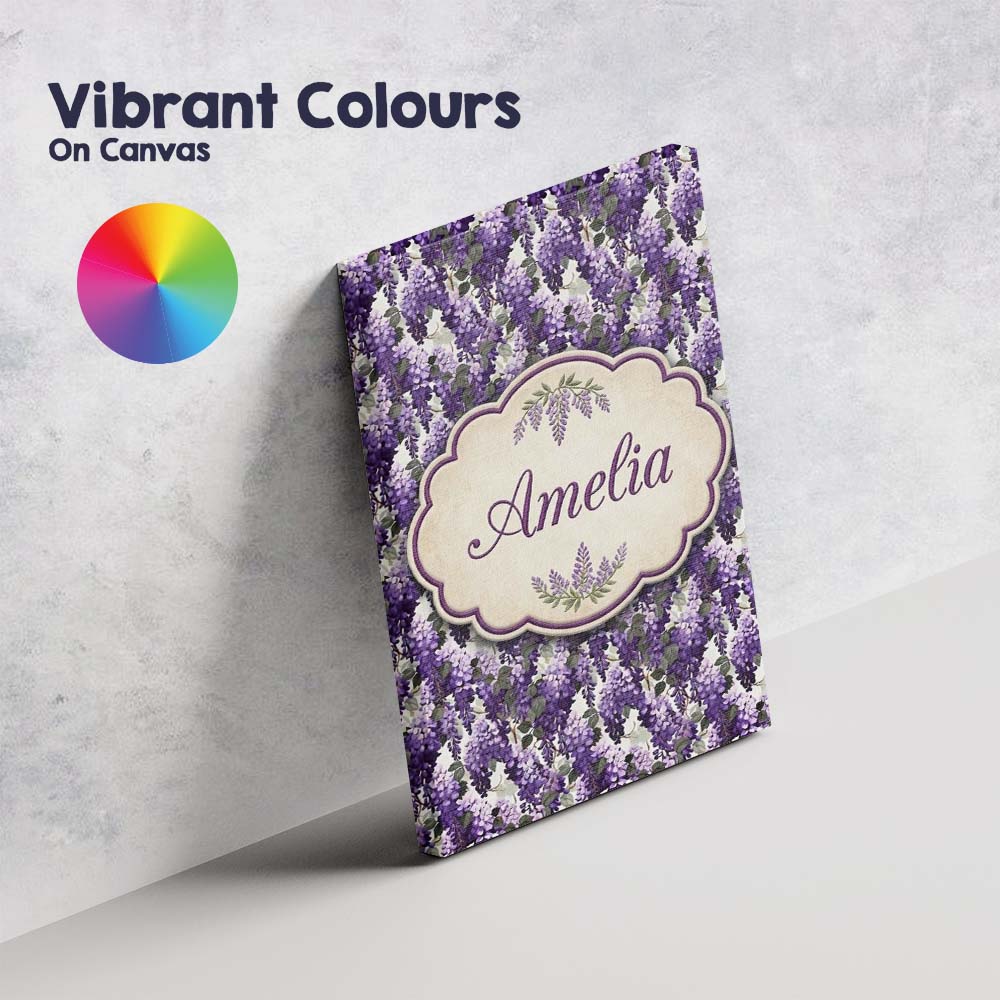 Personalised Name Elegant Purple Wisteria Custom Bespoke Decorative Contemporary Canvas Wall Art Print Decor Picture Ready to Hang