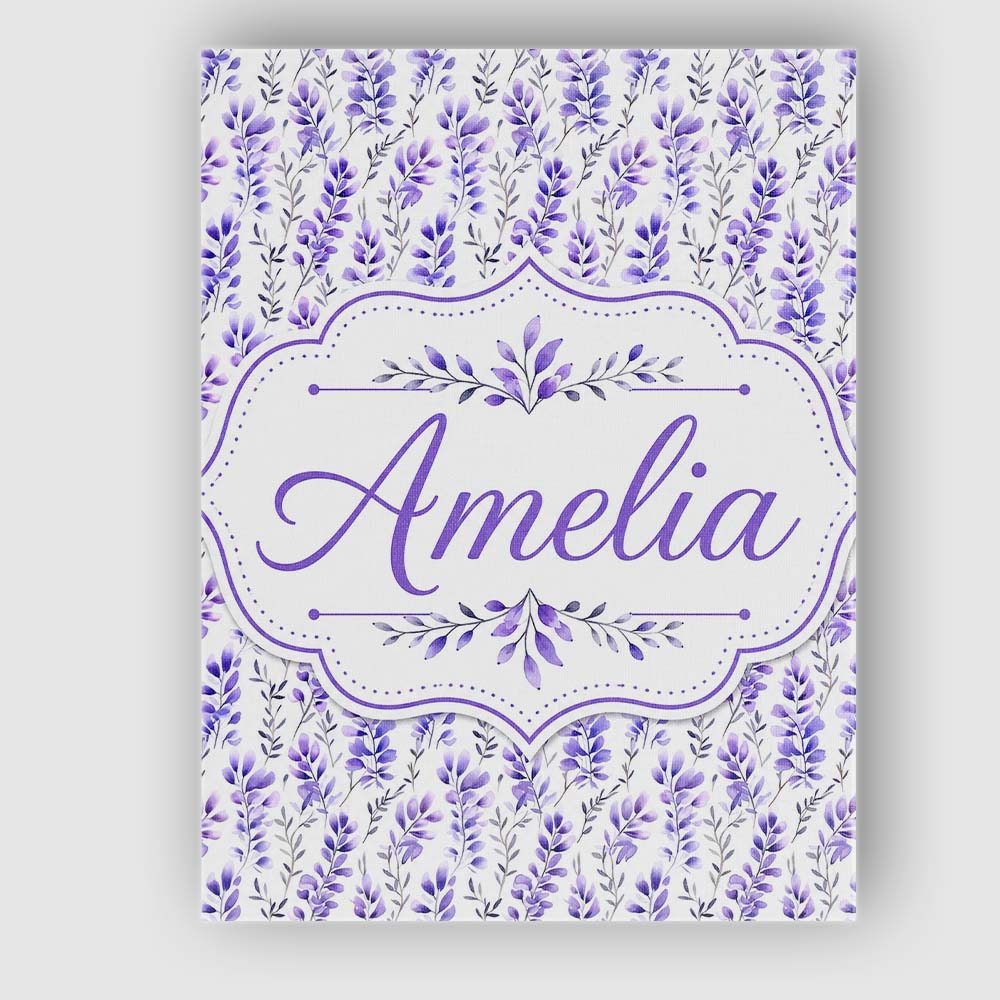 Personalised Name Minimal Lavender Botanical Custom Bespoke Contemporary Display Canvas Wall Art Print Decor Picture Ready to Hang