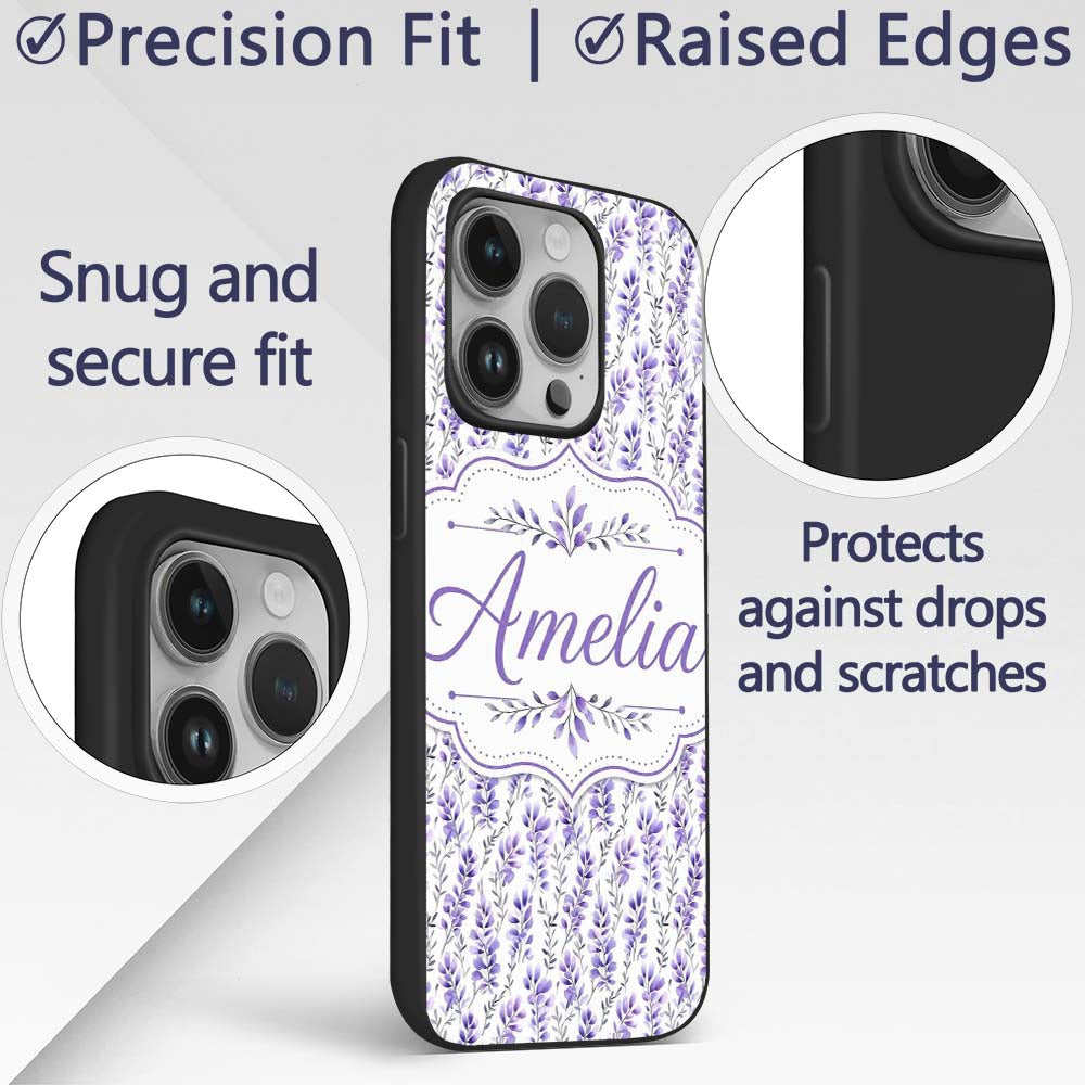 Minimal Lavender Botanical Stems Printed Design Custom Name Protective Phone Case Mobile Cover Durable Everyday Smartphone Shock Resistant