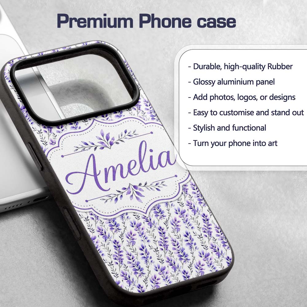 Minimal Lavender Botanical Stems Printed Design Custom Name Protective Phone Case Mobile Cover Durable Everyday Smartphone Shock Resistant