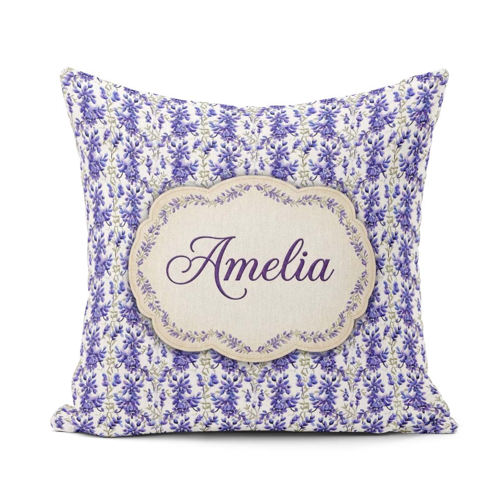 Custom Name Light Blue Floral Botanical Clusters Soft Background Square Filled Cushion Throw Pillow Sofa Bed Home Decor Zip Washable UK Made