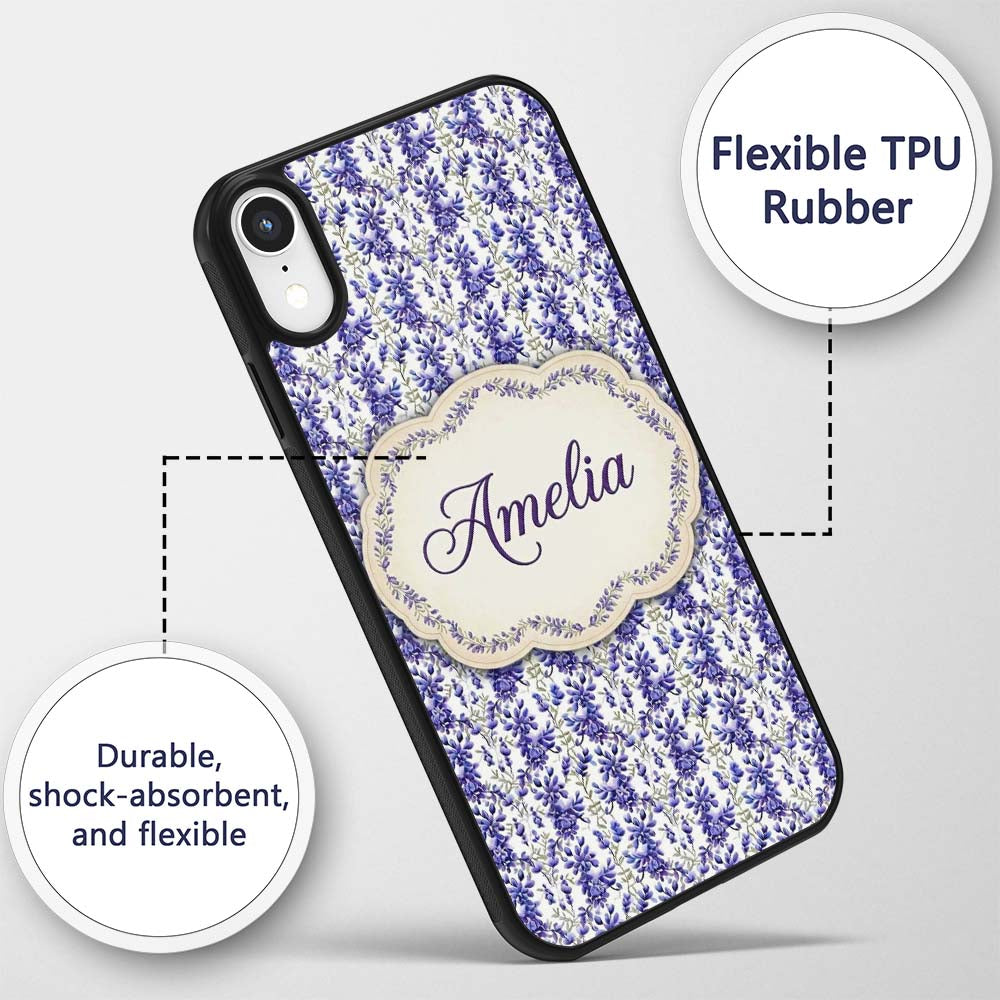 Light Blue Floral Botanical Clusters on Soft Custom Name Protective Phone Case Mobile Cover Durable Everyday Smartphone Shock Resistant