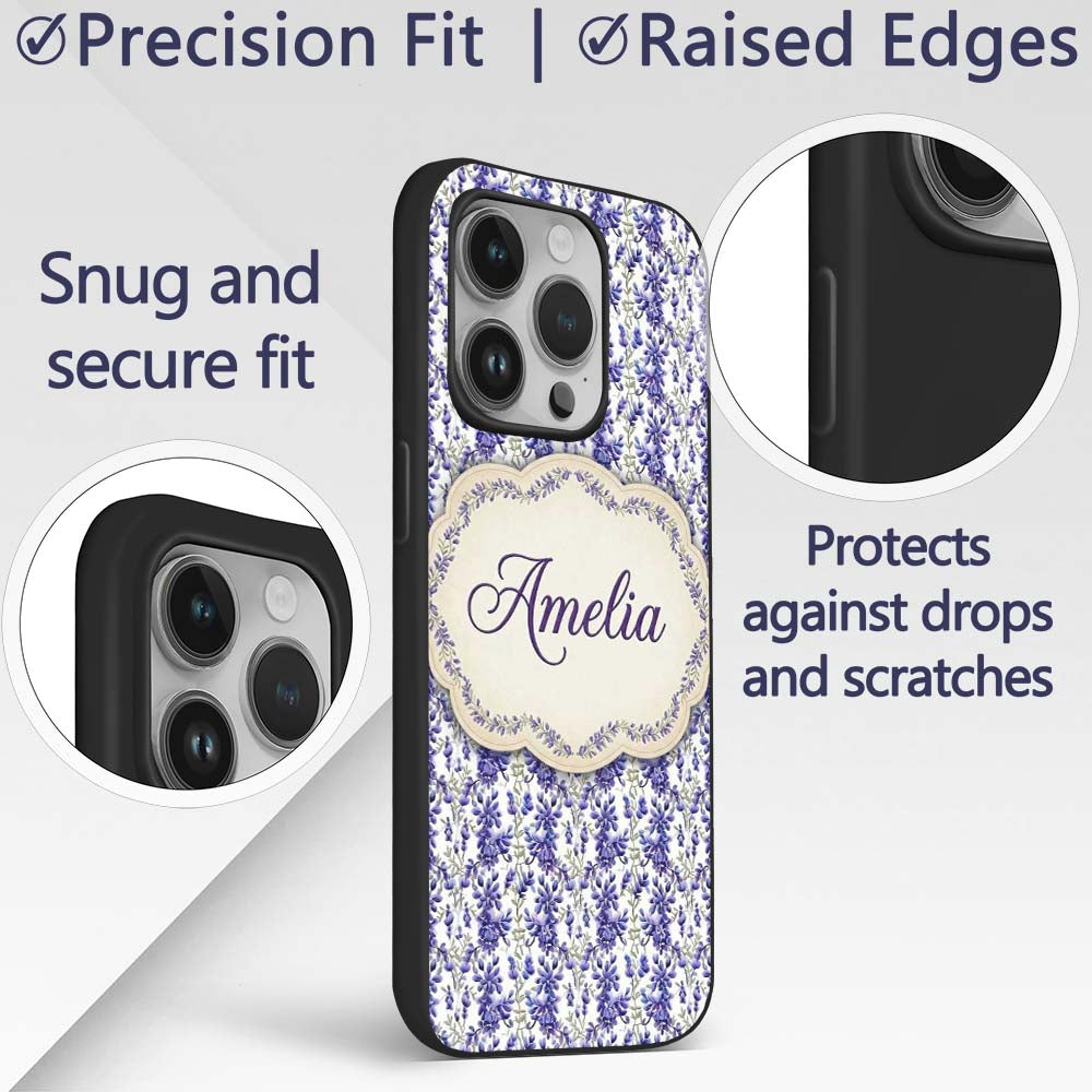 Light Blue Floral Botanical Clusters on Soft Custom Name Protective Phone Case Mobile Cover Durable Everyday Smartphone Shock Resistant