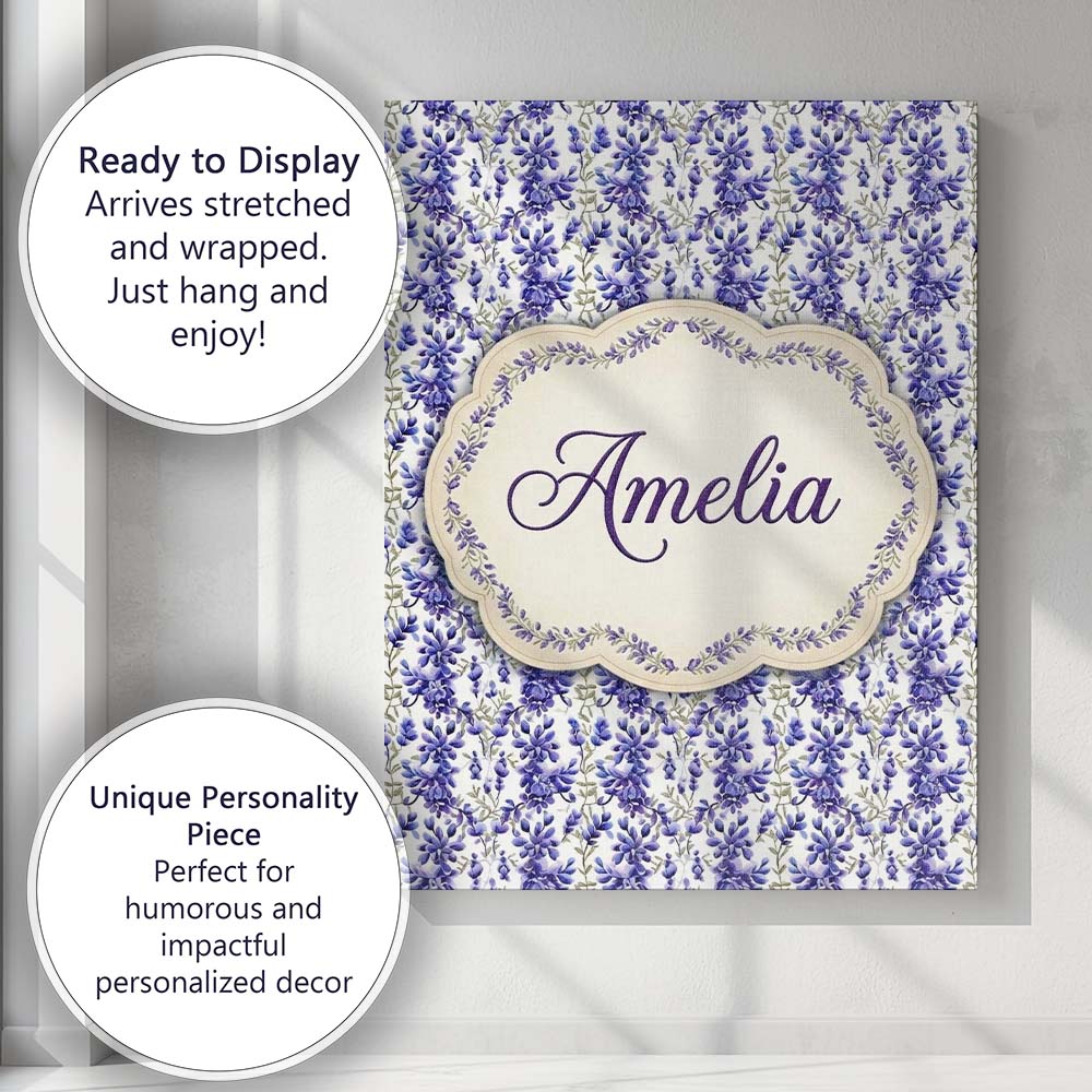 Personalised Name Light Blue Floral Botanical Custom Unique Gift Idea Modern Room Accent Canvas Wall Art Print Decor Picture Ready to Hang