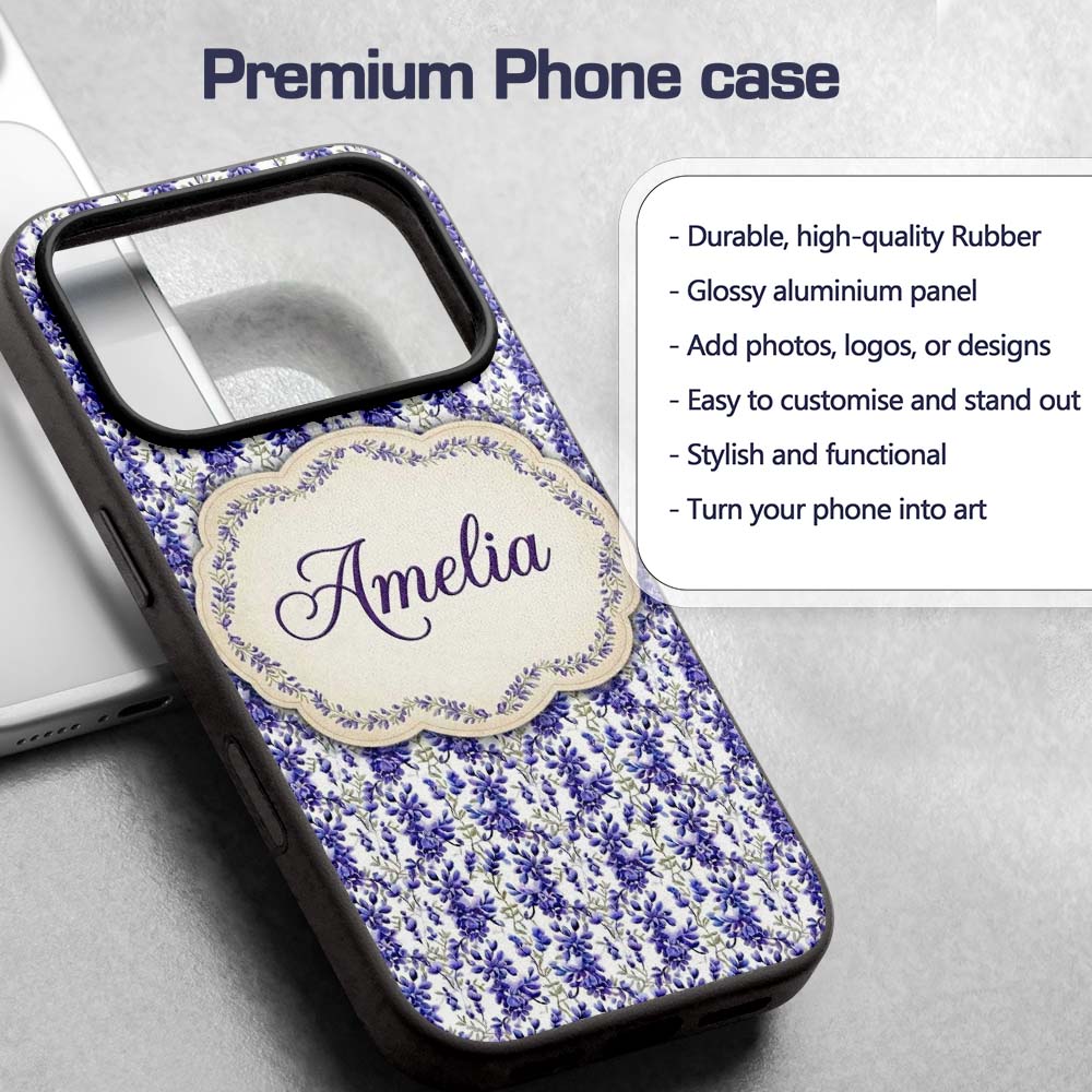 Light Blue Floral Botanical Clusters on Soft Custom Name Protective Phone Case Mobile Cover Durable Everyday Smartphone Shock Resistant