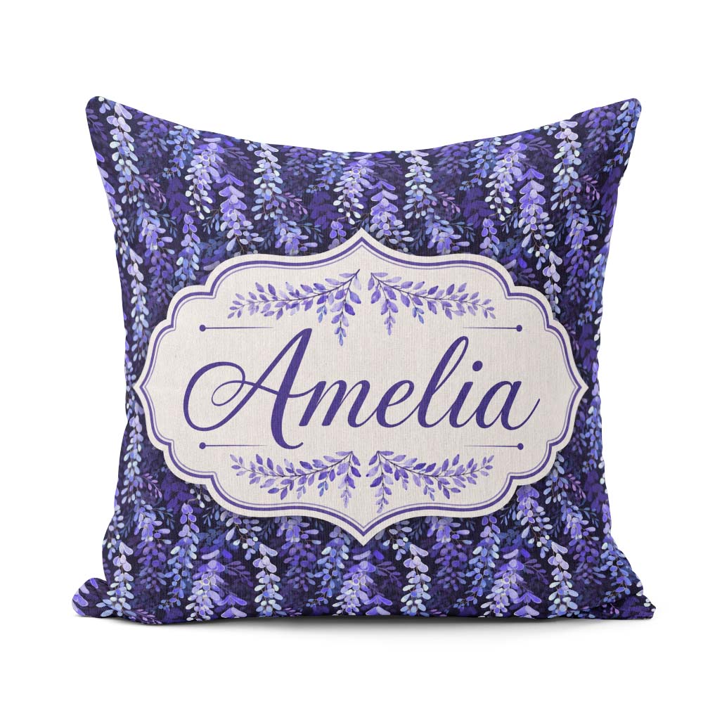 Custom Name Deep Blue Wisteria Inspired Hanging Florals Seamless Square Filled Cushion Throw Pillow Sofa Bed Home Decor Zip Washable UK Made