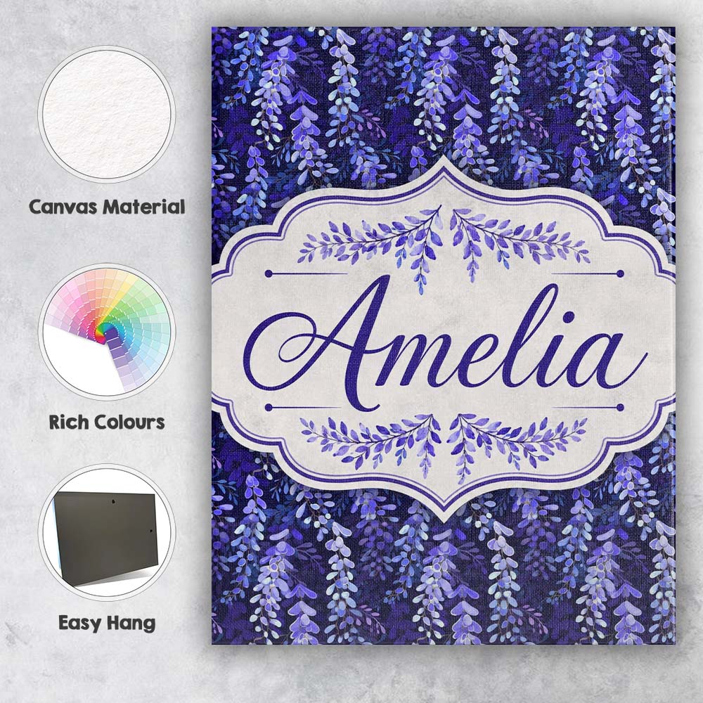 Personalised Name Deep Blue Wisteria Custom Premium Decorative Design Modern Room Accent Canvas Wall Art Print Decor Picture Ready to Hang