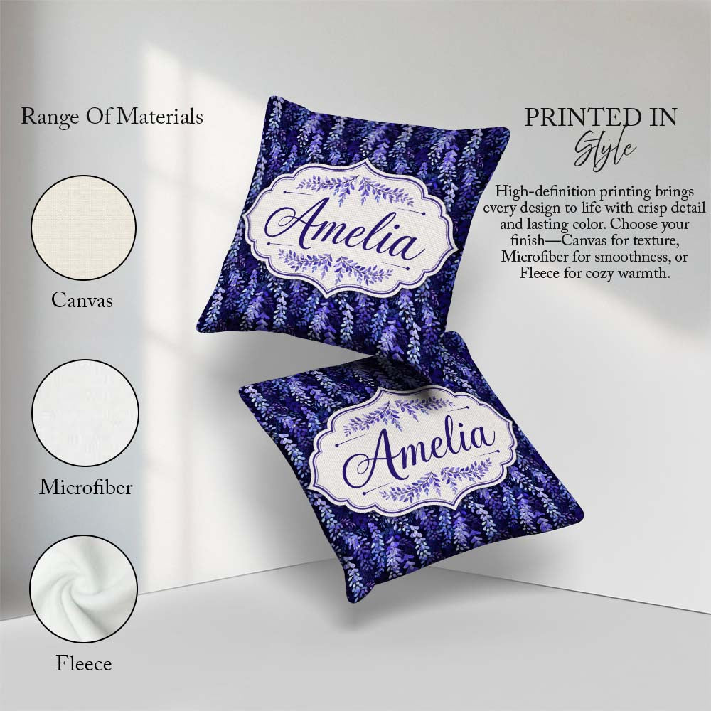 Custom Name Deep Blue Wisteria Inspired Hanging Florals Seamless Square Filled Cushion Throw Pillow Sofa Bed Home Decor Zip Washable UK Made