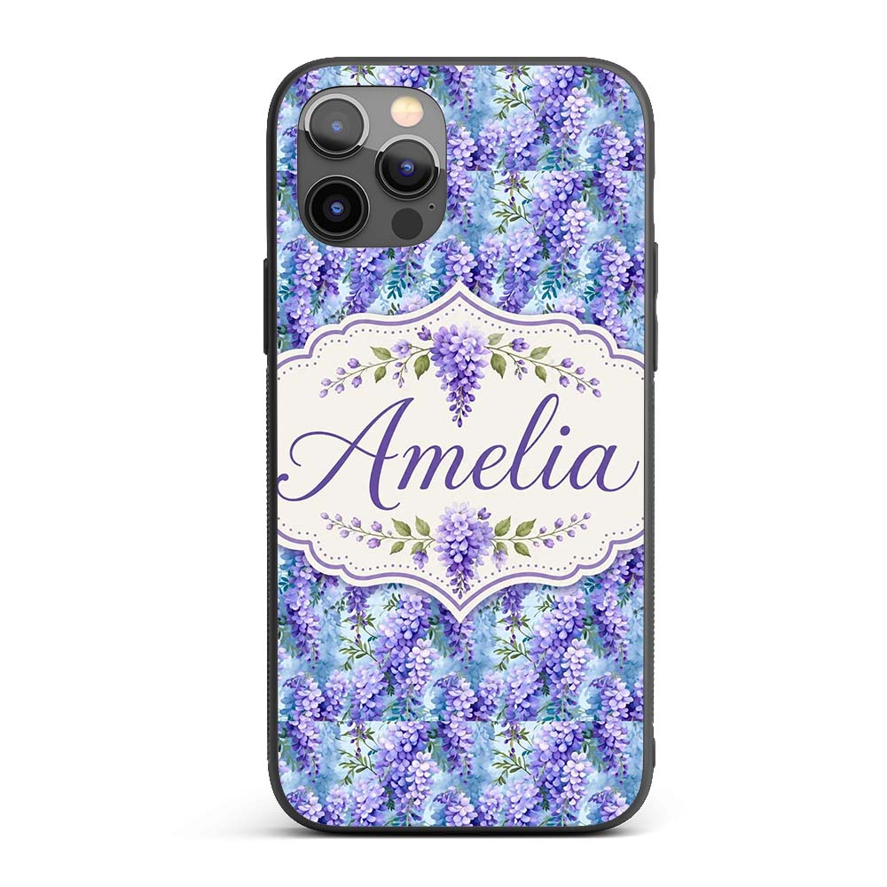Soft Blue Background Purple Decorative Design Custom Name Protective Phone Case Mobile Cover Durable Everyday Smartphone Shock Resistant