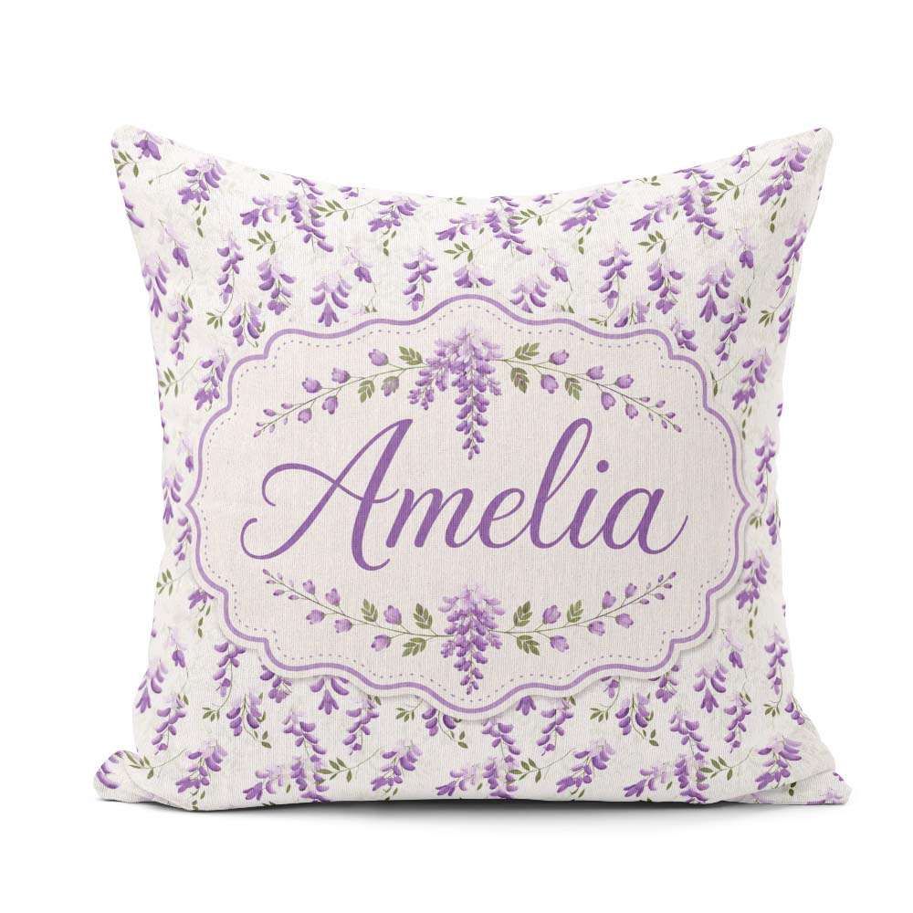Custom Name Subtle Lavender Blossoms on Pale Background Seamless Square Filled Cushion Throw Pillow Sofa Bed Home Decor Zip Washable UK Made