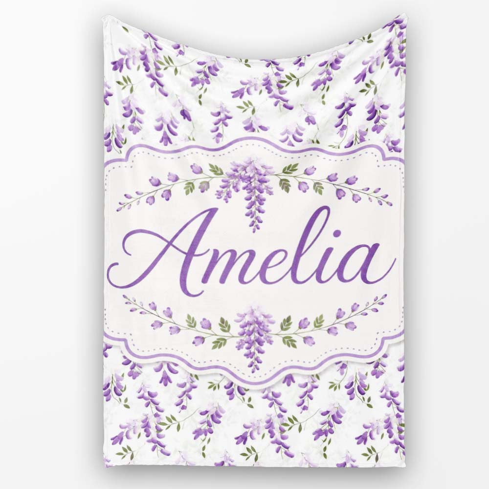 Subtle Lavender Hanging Blossoms on Pale Background Seamless Personalised Custom Name Super Soft Fleece Blanket Bed Sofa Throw