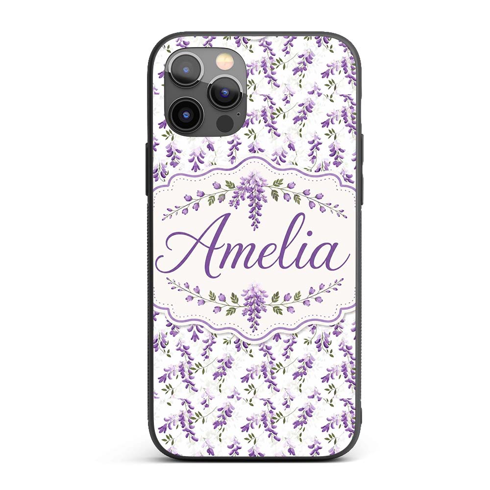 Subtle Lavender Hanging Blossoms Printed Design Custom Name Protective Phone Case Mobile Cover Durable Everyday Smartphone Shock Resistant
