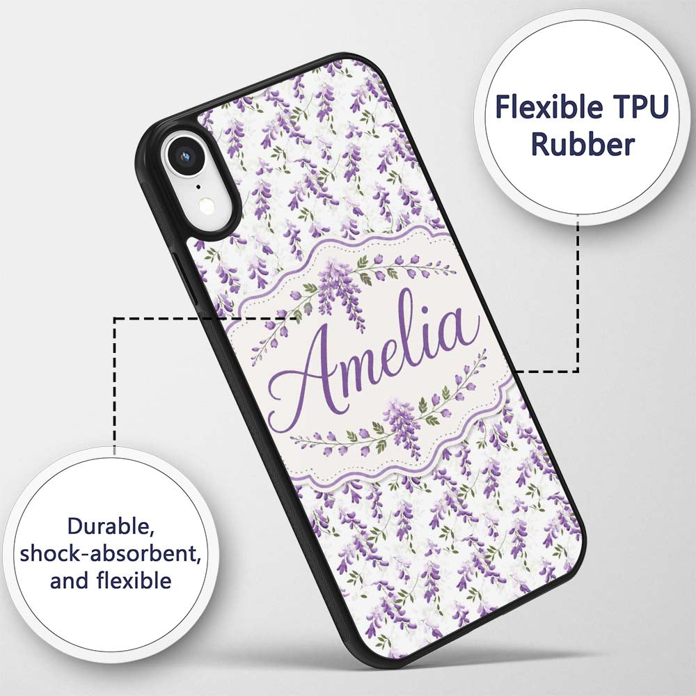 Subtle Lavender Hanging Blossoms Printed Design Custom Name Protective Phone Case Mobile Cover Durable Everyday Smartphone Shock Resistant