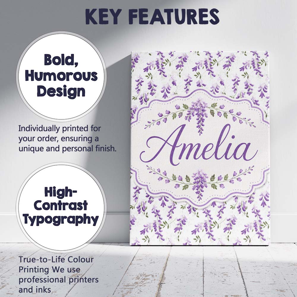 Personalised Name Subtle Lavender Hanging Custom Unique Gift Idea Elegant Feature Canvas Wall Art Print Decor Picture Ready to Hang