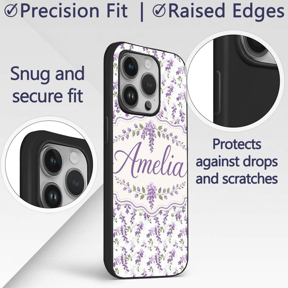 Subtle Lavender Hanging Blossoms Printed Design Custom Name Protective Phone Case Mobile Cover Durable Everyday Smartphone Shock Resistant