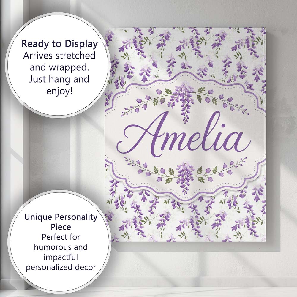 Personalised Name Subtle Lavender Hanging Custom Unique Gift Idea Elegant Feature Canvas Wall Art Print Decor Picture Ready to Hang