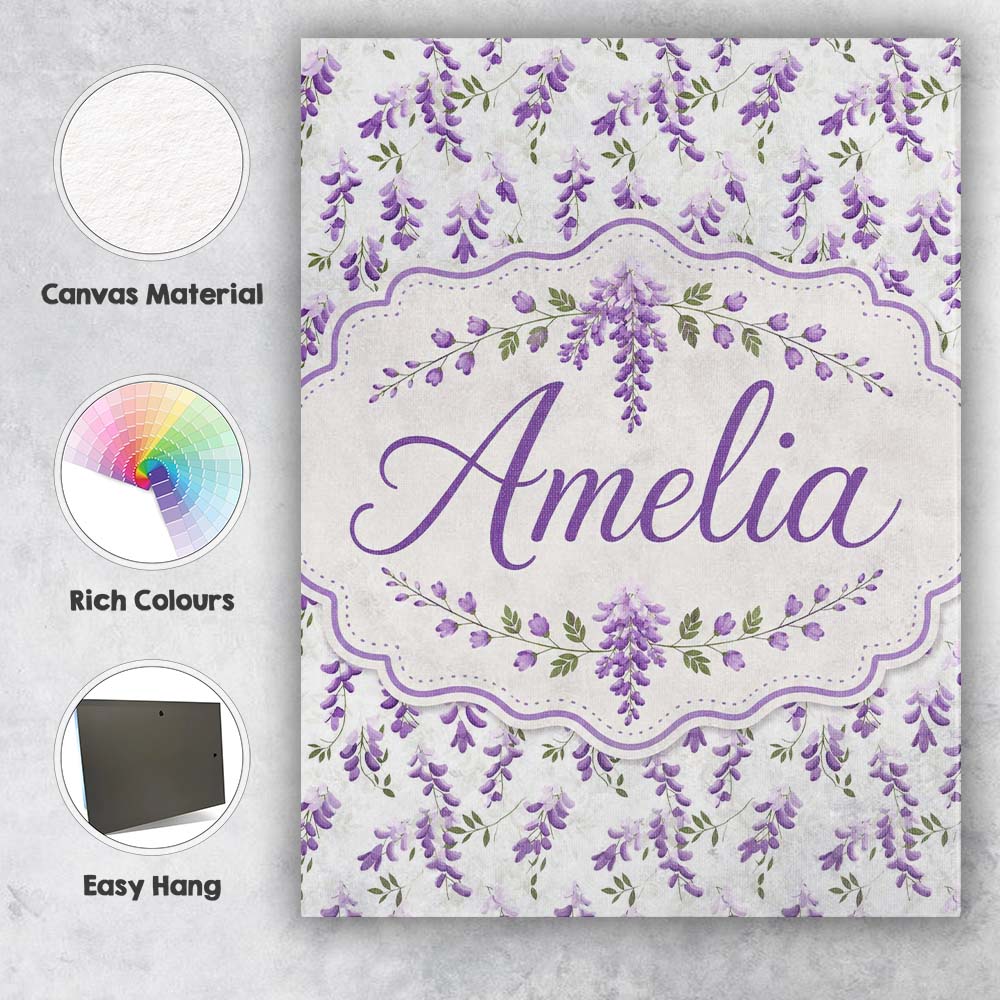 Personalised Name Subtle Lavender Hanging Custom Unique Gift Idea Elegant Feature Canvas Wall Art Print Decor Picture Ready to Hang