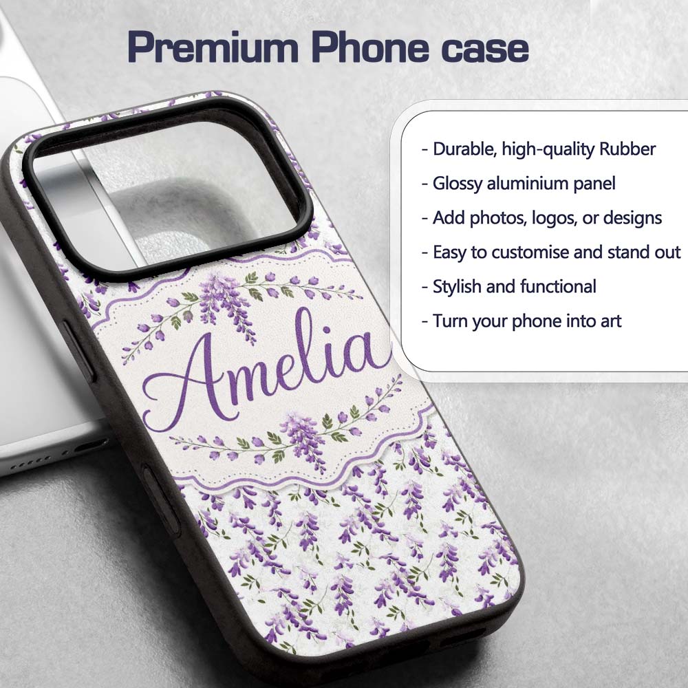 Subtle Lavender Hanging Blossoms Printed Design Custom Name Protective Phone Case Mobile Cover Durable Everyday Smartphone Shock Resistant