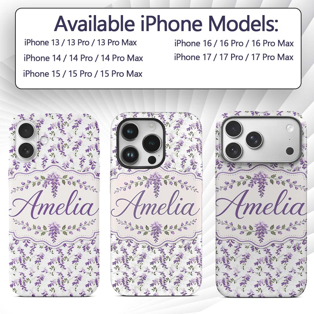 Subtle Lavender Hanging Blossoms Printed Design Custom Name Protective Phone Case Mobile Cover Durable Everyday Smartphone Shock Resistant