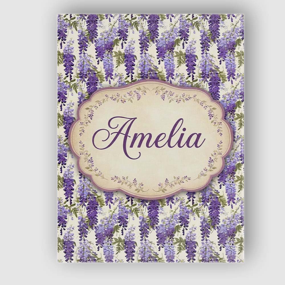 Personalised Name Elegant Purple Wisteria Custom Bespoke Decorative Contemporary Canvas Wall Art Print Decor Picture Ready to Hang