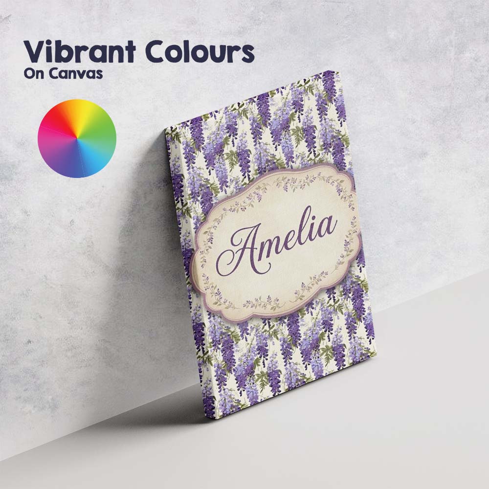 Personalised Name Elegant Purple Wisteria Custom Bespoke Decorative Contemporary Canvas Wall Art Print Decor Picture Ready to Hang