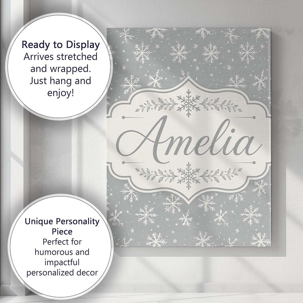 Personalised Name Grey Background White Custom Modern Room Accent Elegant Feature Canvas Wall Art Print Decor Picture Ready to Hang