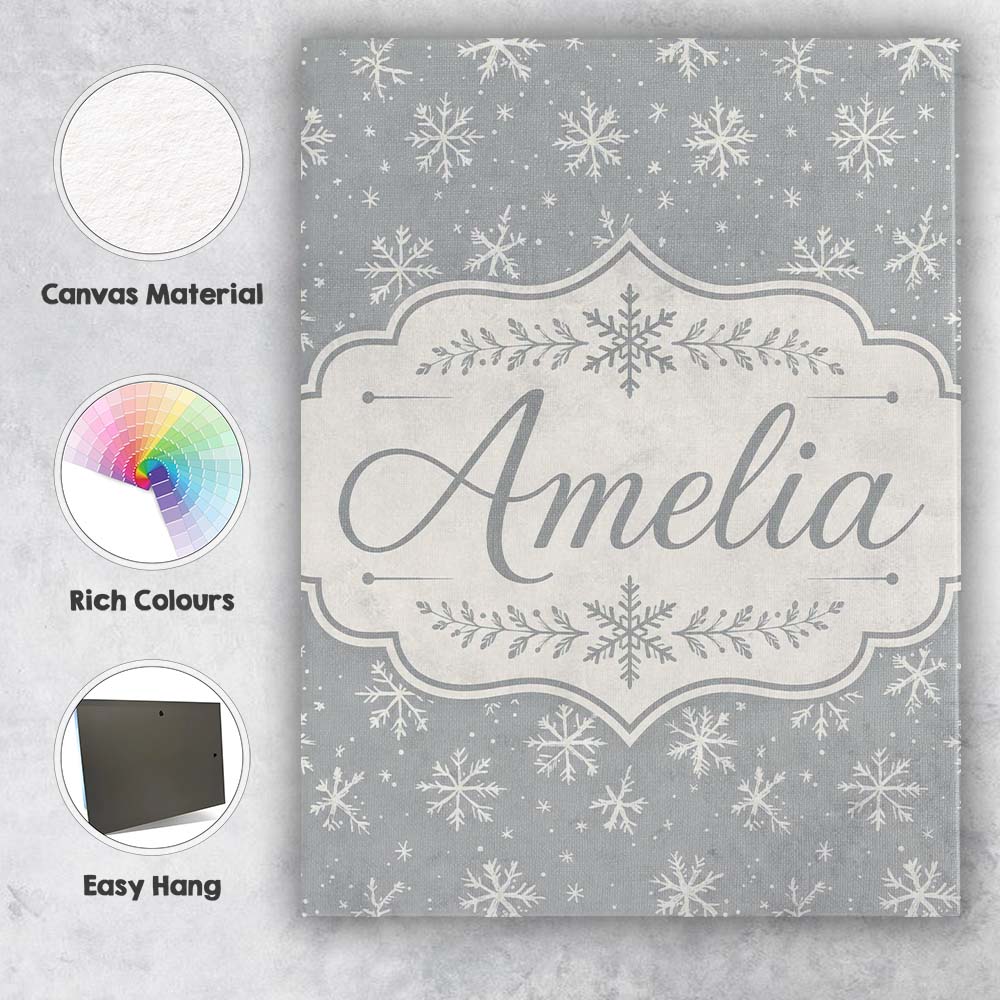Personalised Name Grey Background White Custom Modern Room Accent Elegant Feature Canvas Wall Art Print Decor Picture Ready to Hang
