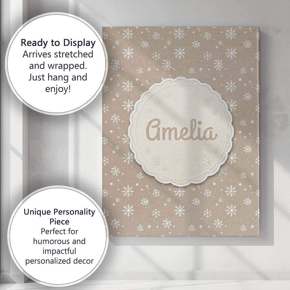 Personalised Name Warm Taupe Background Custom Modern Room Accent Elegant Feature Canvas Wall Art Print Decor Picture Ready to Hang