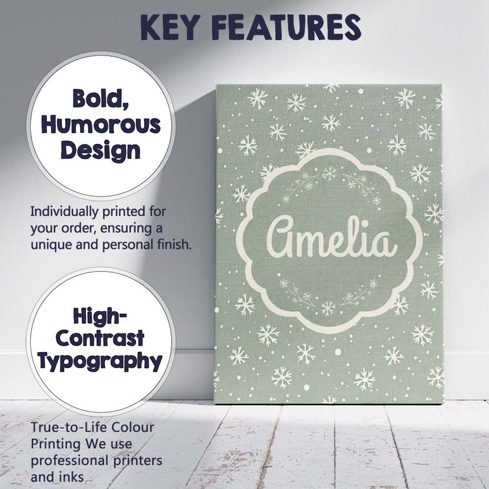 Personalised Name Sage Green Background Custom Modern Room Accent Elegant Feature Canvas Wall Art Print Decor Picture Ready to Hang