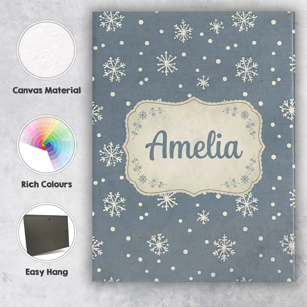 Personalised Name Blue Grey Background Custom Modern Room Accent Elegant Feature Canvas Wall Art Print Decor Picture Ready to Hang